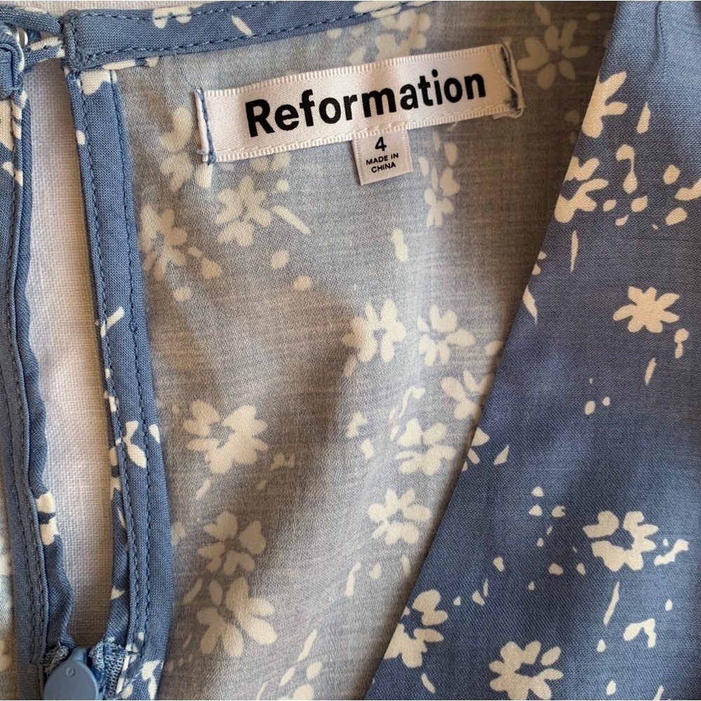 Reformation Isador Cotton Floral Button V Neck A Line Mini Dress Lassen Blue - Picture 8 of 10